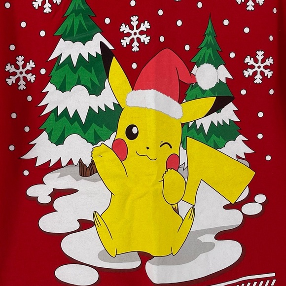 Pokemon Pikachu Red Holiday Print Short Sleeve Graphic T-Shirt, Kids XL - Picture 2 of 4